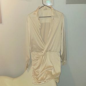 FashionNova dress , size Large , color is champagne and is satin